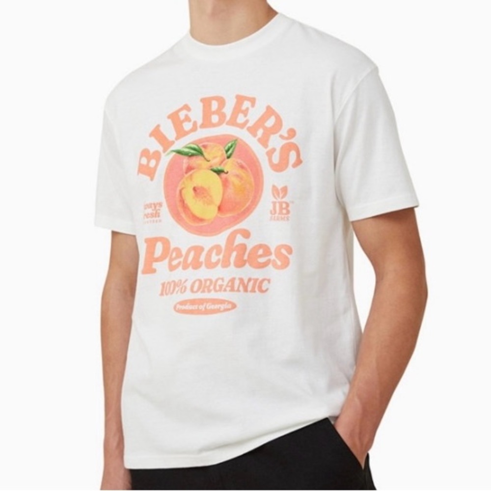 Men's Justin Bieber White Short Sleeve Peach Graphic T-shirt - Cotton On